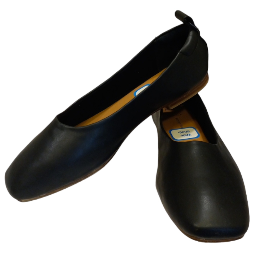TT Slip on Ballet Flats Memory Foam Square Toe Classic Wide Width NWT 9W Black